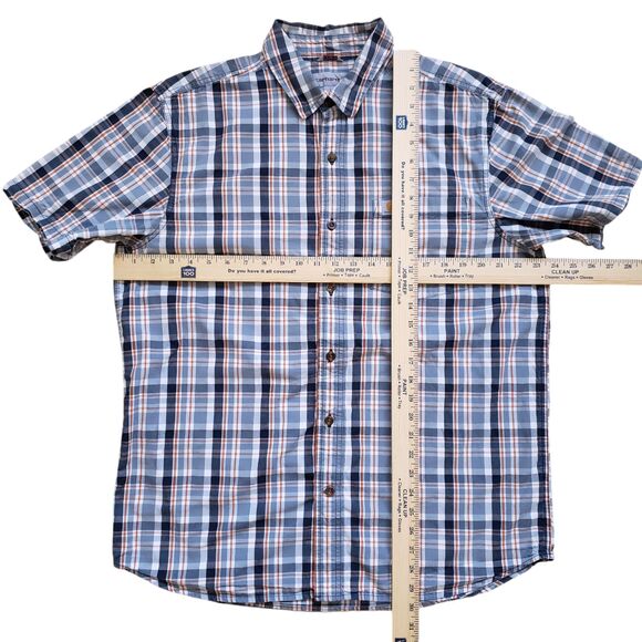Carhartt Shirt Mens Large Blue Plaid Button Up Short Sleeve Cotton Relaxed Fit - Picture 5 of 10